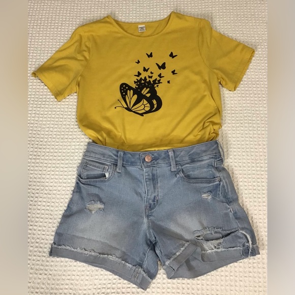 Gap Kids Girls Denim Shorts and Shein Butterfly Top Size 12-13Y - Picture 7 of 11